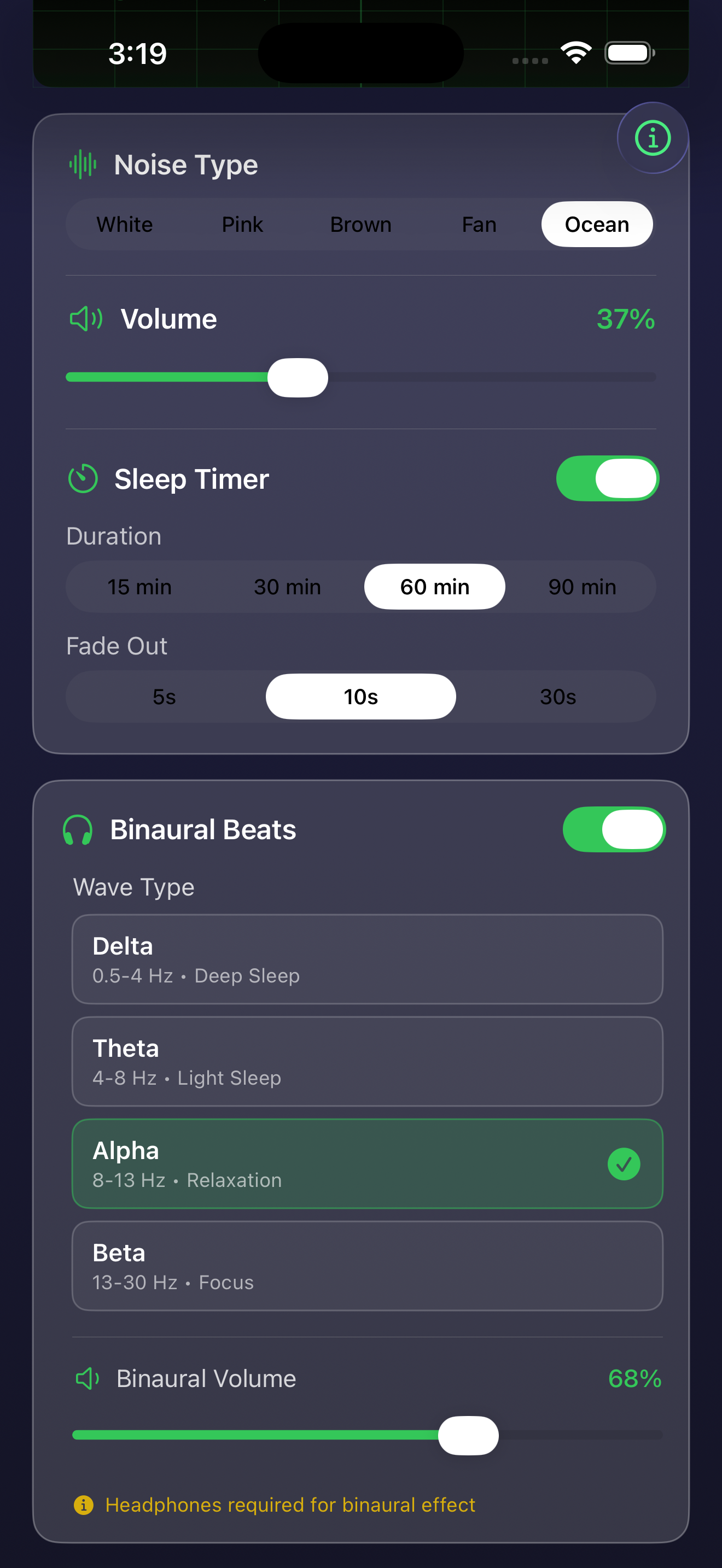 SleepNoize Settings